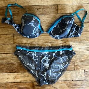 Calvin Klein Bra & Panty Floral Grey & Turquoise Set
